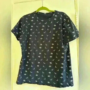 Dinosaur pattern novelty graphic tee Navy/white Men’s L  Bronto/T-Rex/ stego
